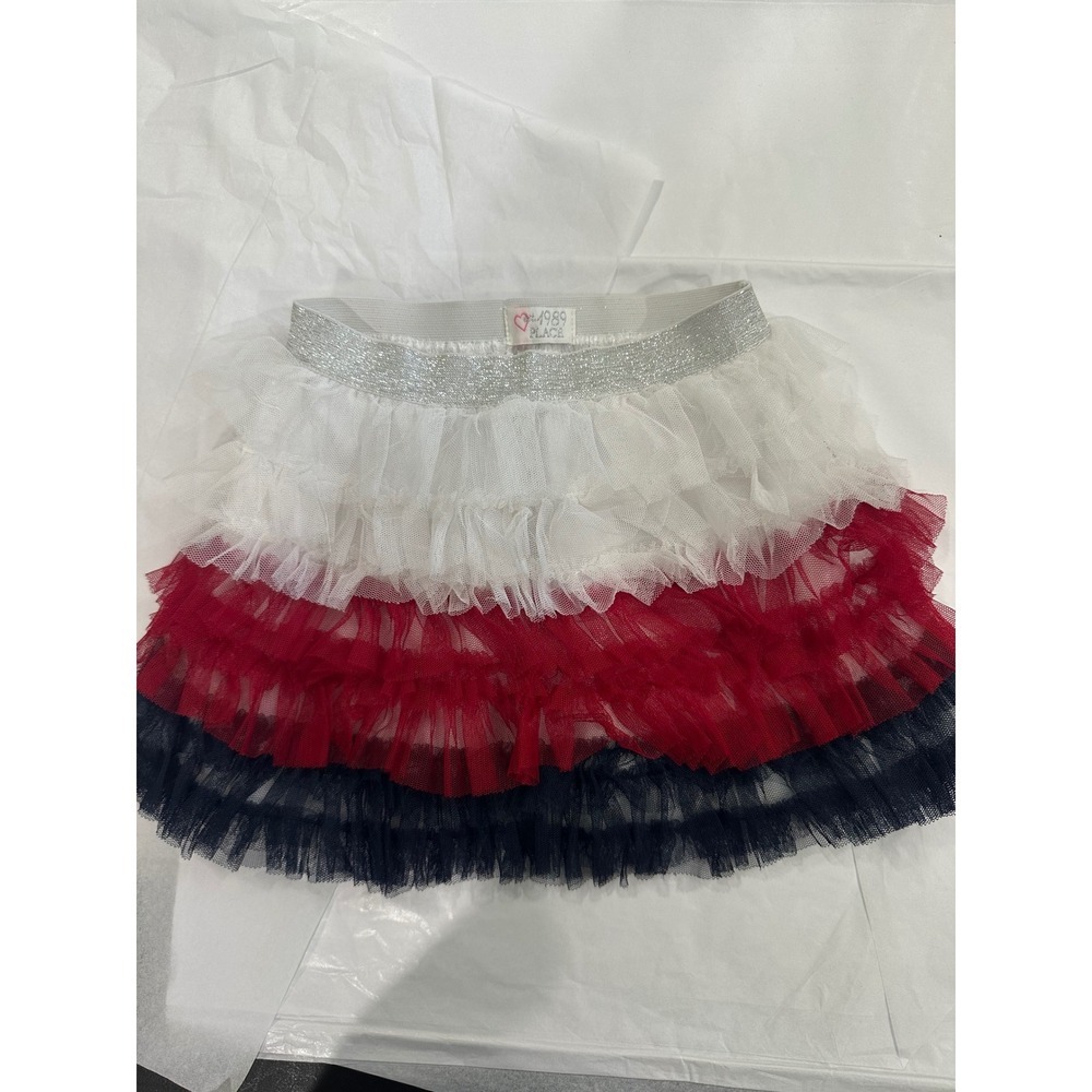 The Childrens Place Girls 4T Red White Blue Tiered Tutu Skirt Glitter Waistband - Picture 1 of 3